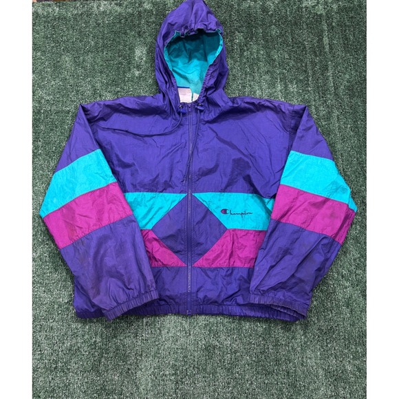 Champion Other - Champion Color Block Windbreaker Jacket Hooded Purple Teal Pink Medium